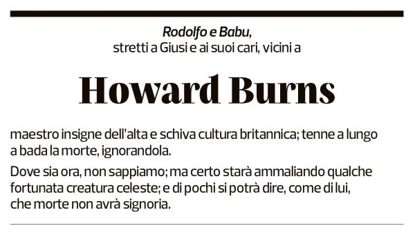 Annuncio funebre Howard Burns