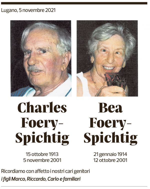 Annuncio funebre Charles Bea Foery-spichtig