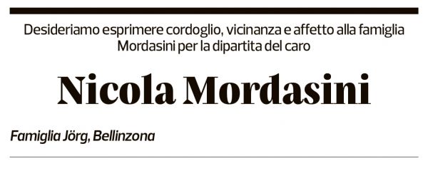 Annuncio funebre Nicola Mordasini