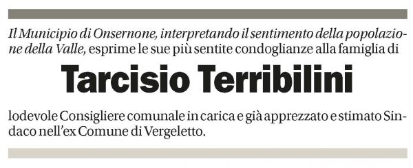 Annuncio funebre Tarcisio Terribilini