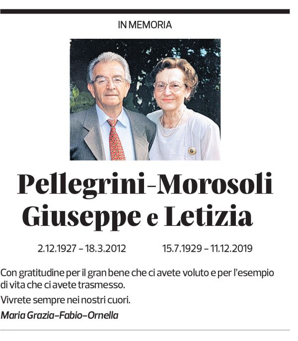 Annuncio funebre Giuseppe E Letizia Pellegrini-morosoli