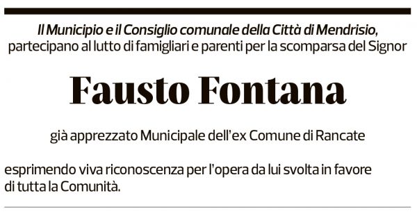 Annuncio funebre Fausto Fontana