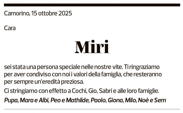 Annuncio funebre Mirina Marcoli