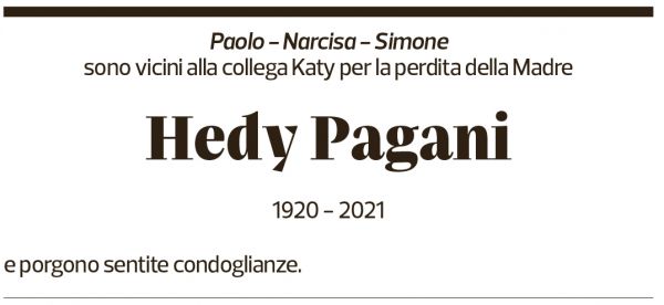 Annuncio funebre Hedy Pagani