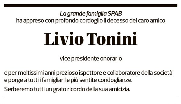 Annuncio funebre Livio Tonini