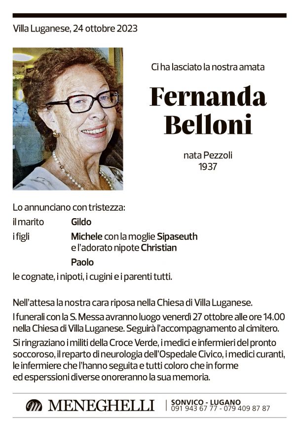 Annuncio funebre Fernanda Belloni