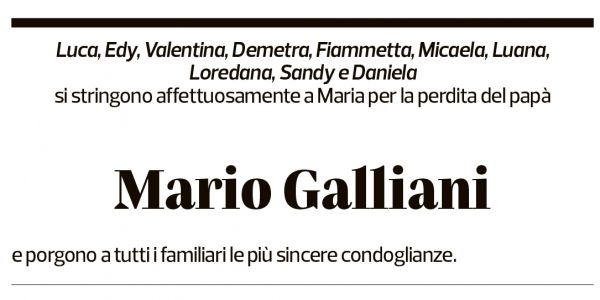 Annuncio funebre Mario Galliani