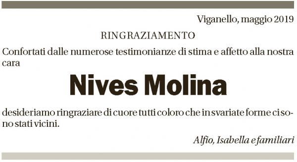 Annuncio funebre Nivers Molina