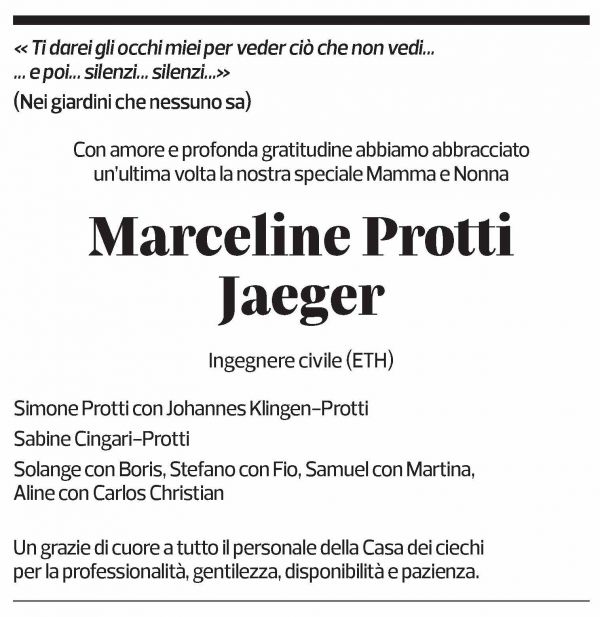 Annuncio funebre Marceline Protti