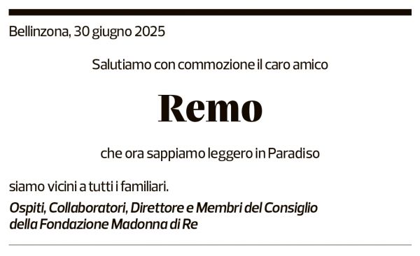 Annuncio funebre Remo Pianezzi