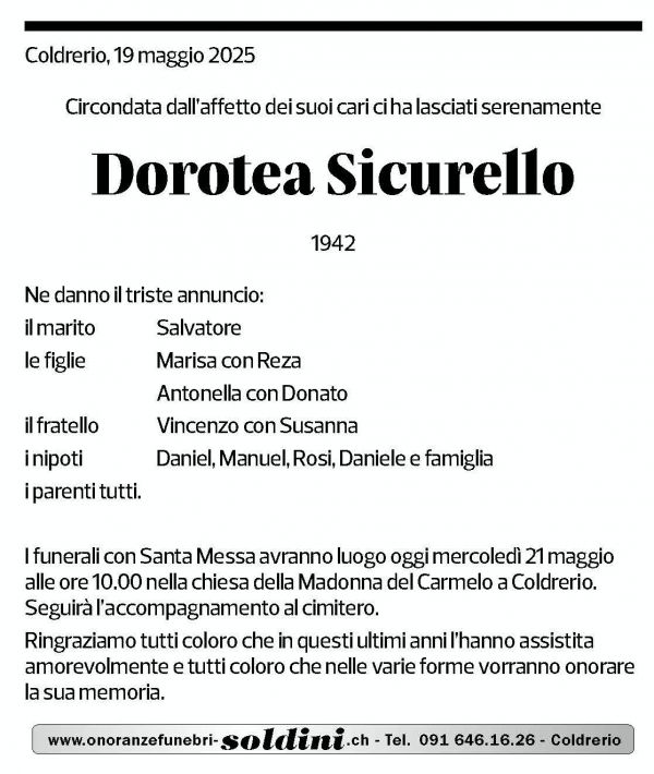 Annuncio funebre Dorotea Sicurello