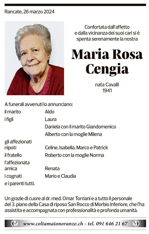 Annuncio funebre Maria Rosa Cengia