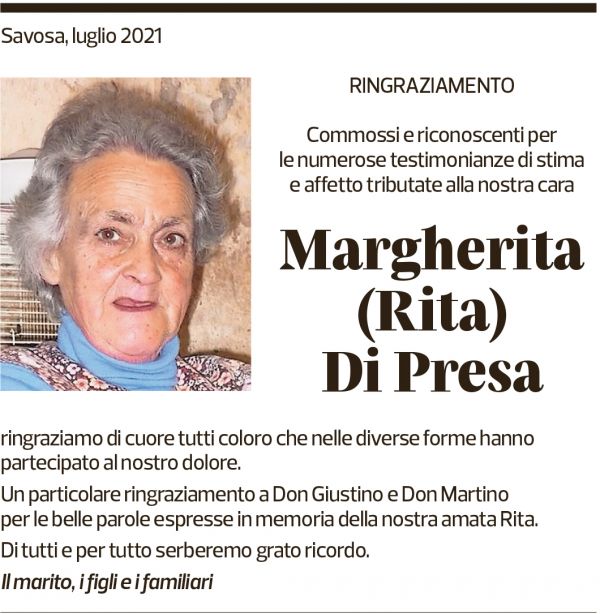 Annuncio funebre Margherita Di Presa