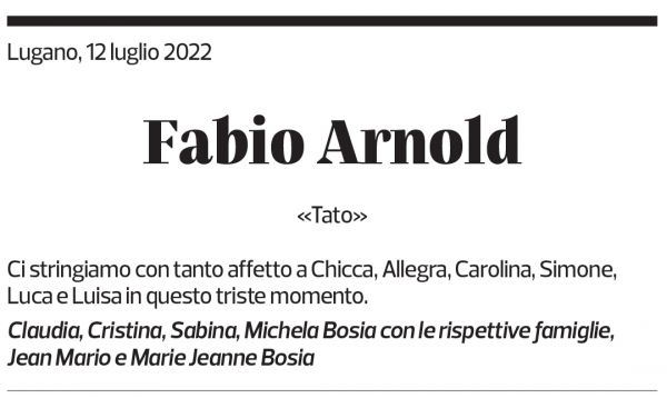 Annuncio funebre Fabio Arnold