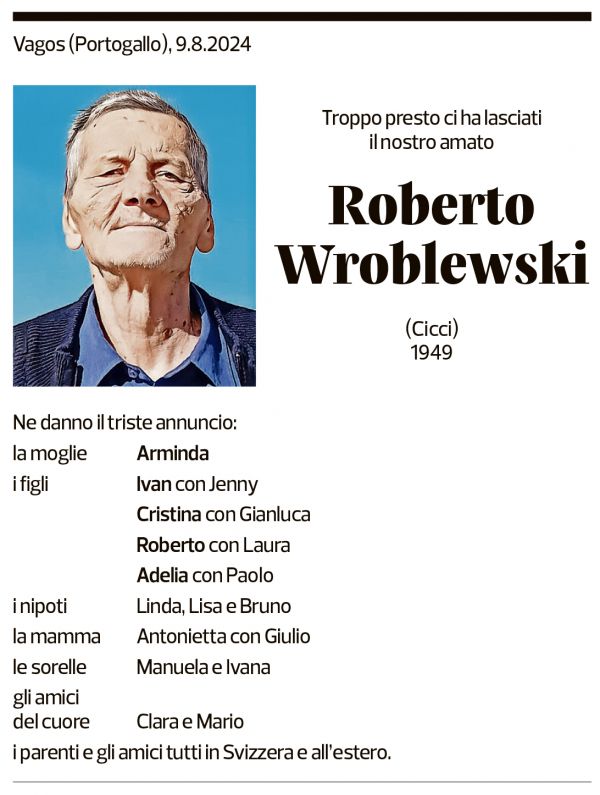 Annuncio funebre Roberto Wroblewski