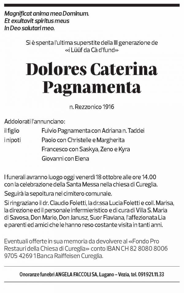 Annuncio funebre Dolores Caterina Pagnamenta