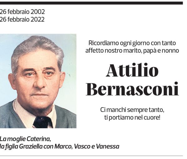 Annuncio funebre Attilio Bernasconi