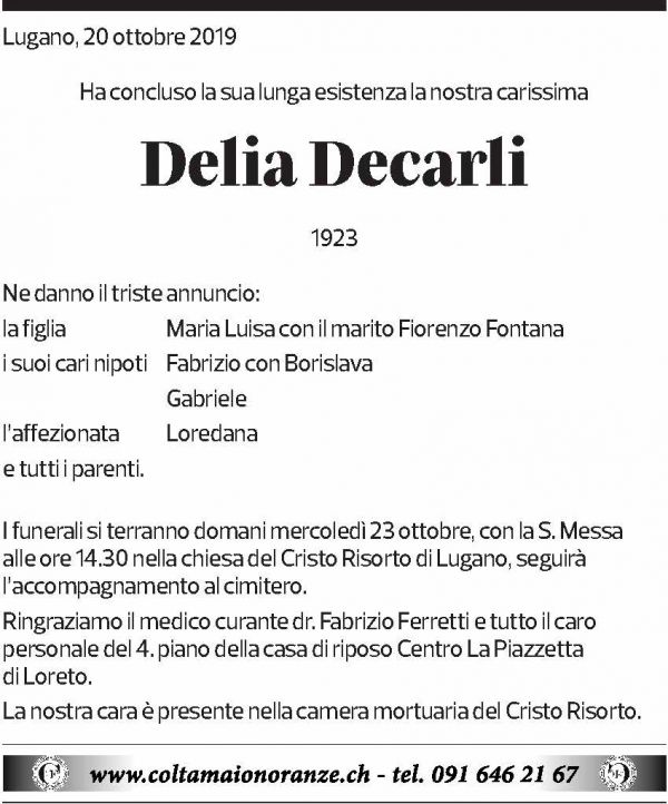 Annuncio funebre Delia Decarli