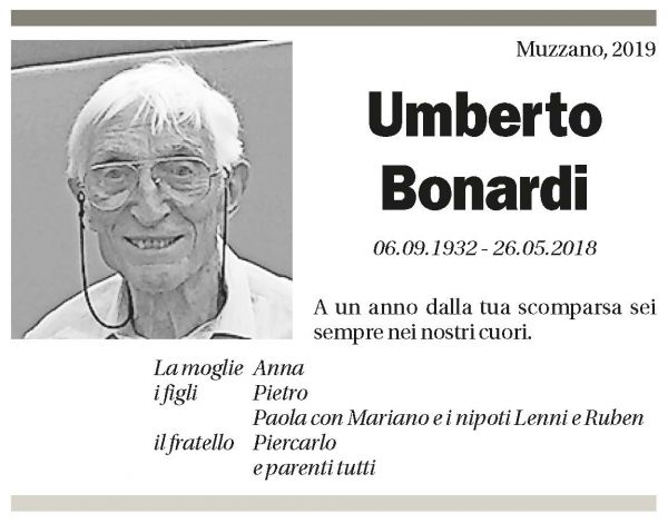 Annuncio funebre Umberto Bonardi