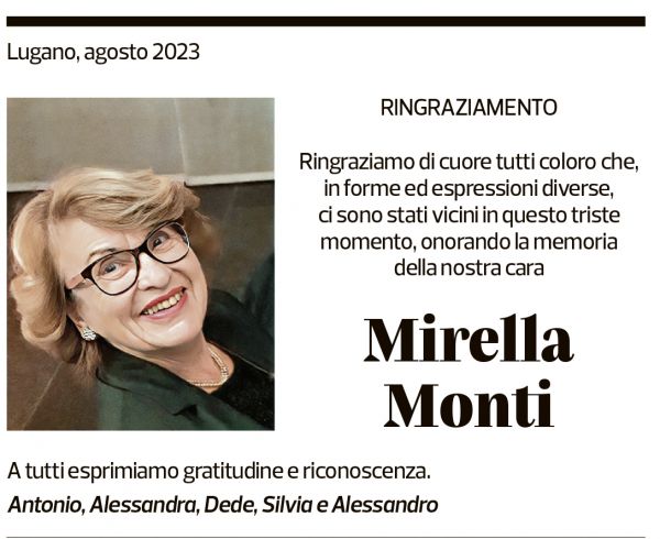 Annuncio funebre Mirella Monti