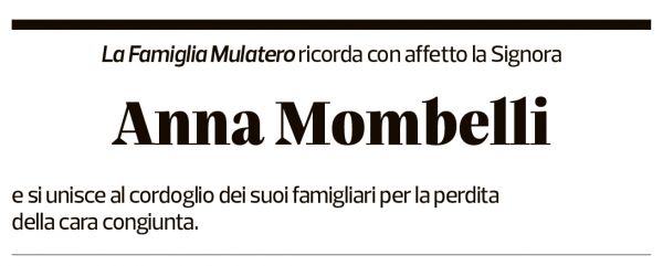 Annuncio funebre Anna Mombelli