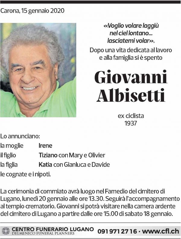 Annuncio funebre Giovanni Albisetti