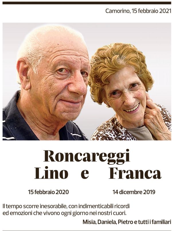 Annuncio funebre Lino E Franca Roncareggi