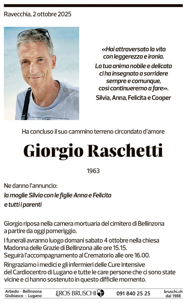 Annuncio funebre Giorgio Raschetti