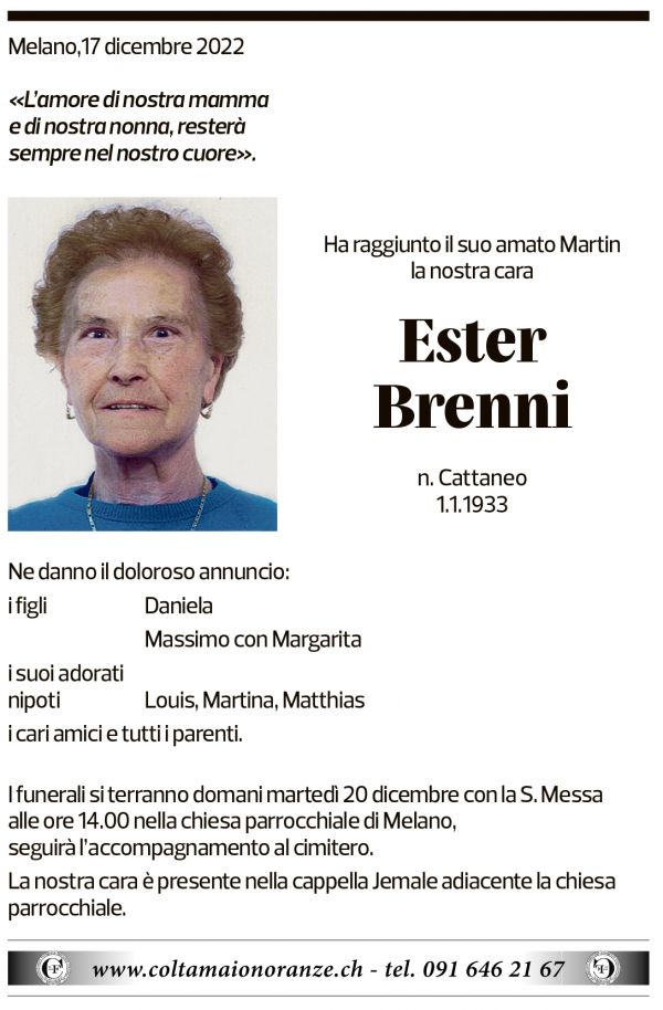 Annuncio funebre Ester Brenni