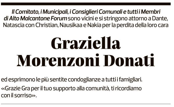 Annuncio funebre Graziella Morenzoni Donati