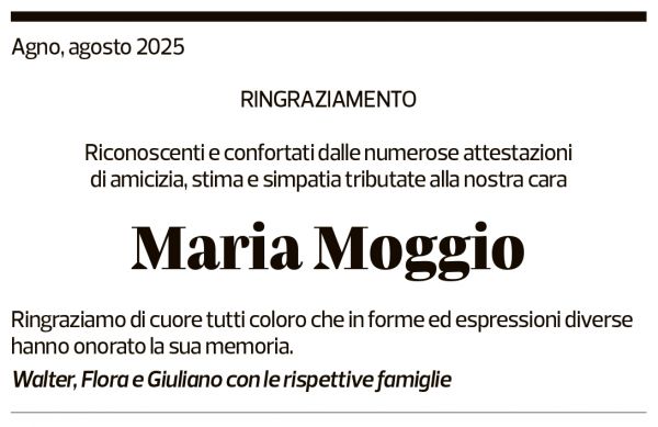 Annuncio funebre Maria Moggio