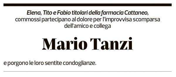 Annuncio funebre Mario Tanzi