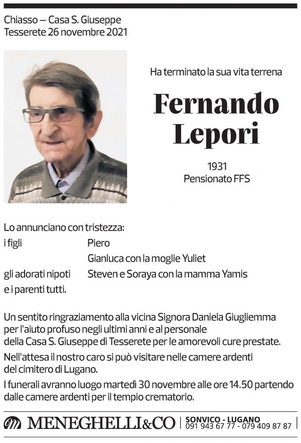 Annuncio funebre Fernando Lepori