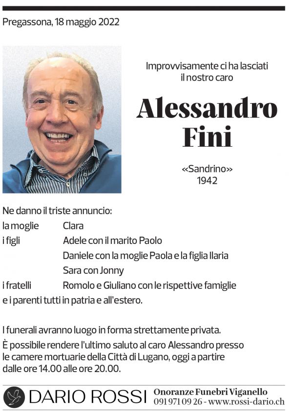 Annuncio funebre Alessandro Fini