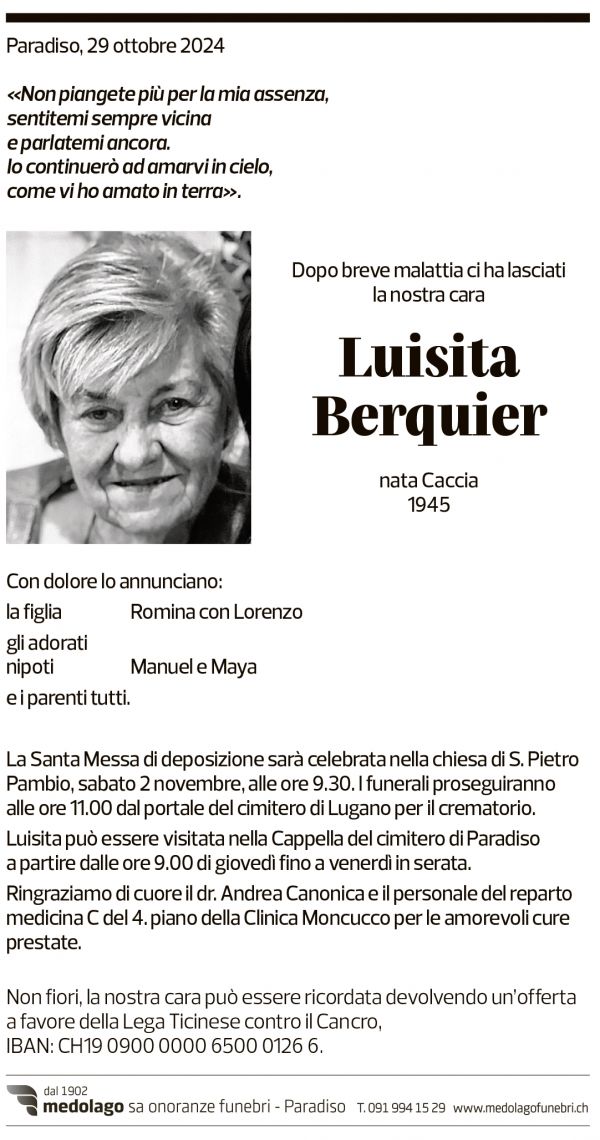 Annuncio funebre Luisita Berquier