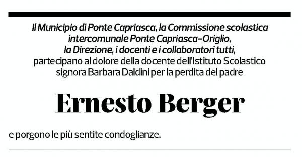 Annuncio funebre Ernesto Berger
