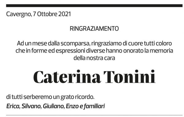 Annuncio funebre Caterina Tonini