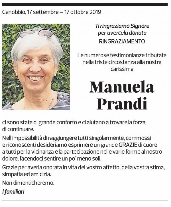 Annuncio funebre Manuela Prandi