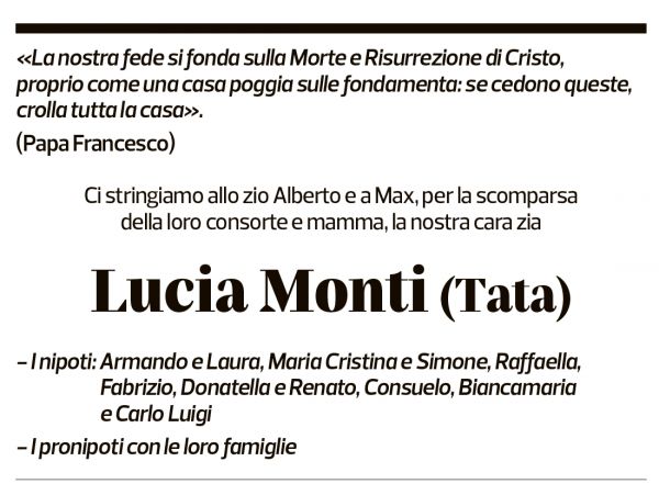 Annuncio funebre Lucia Monti