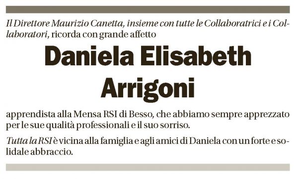 Annuncio funebre Daniela Elisabeth Arrigoni