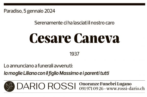 Annuncio funebre Cesare Caneva