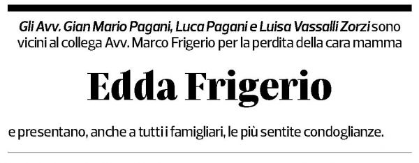 Annuncio funebre Edda Frigerio