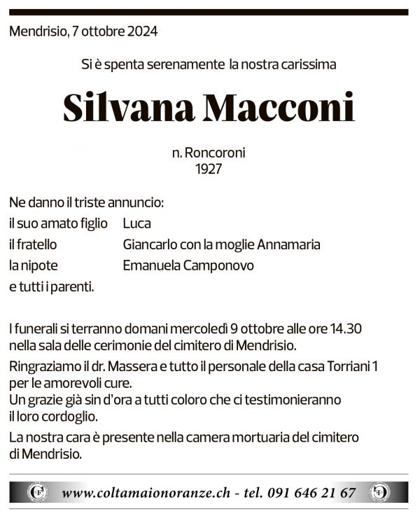 Annuncio funebre Silvana Macconi