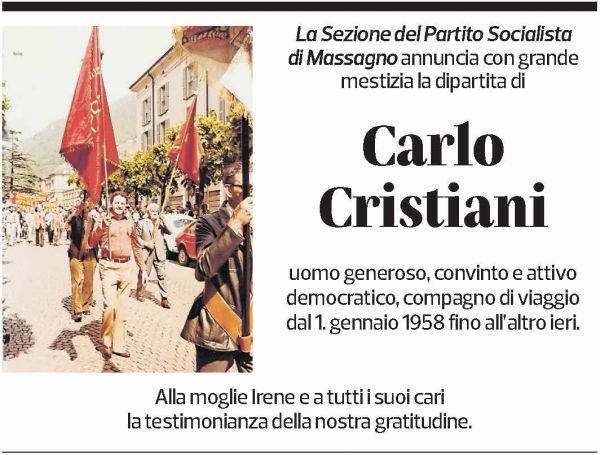 Annuncio funebre Carlo Cristiani