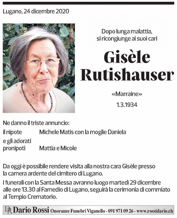 Annuncio funebre Gisèle Rutishauser