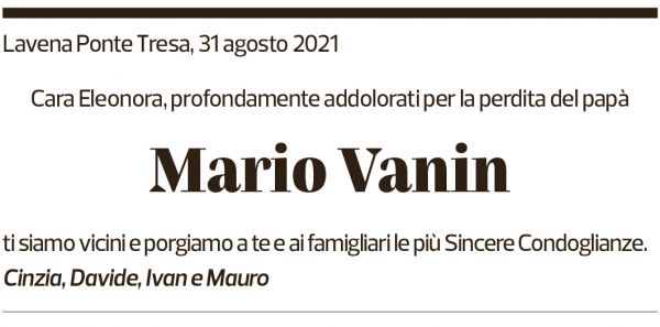 Annuncio funebre Mario Vanin