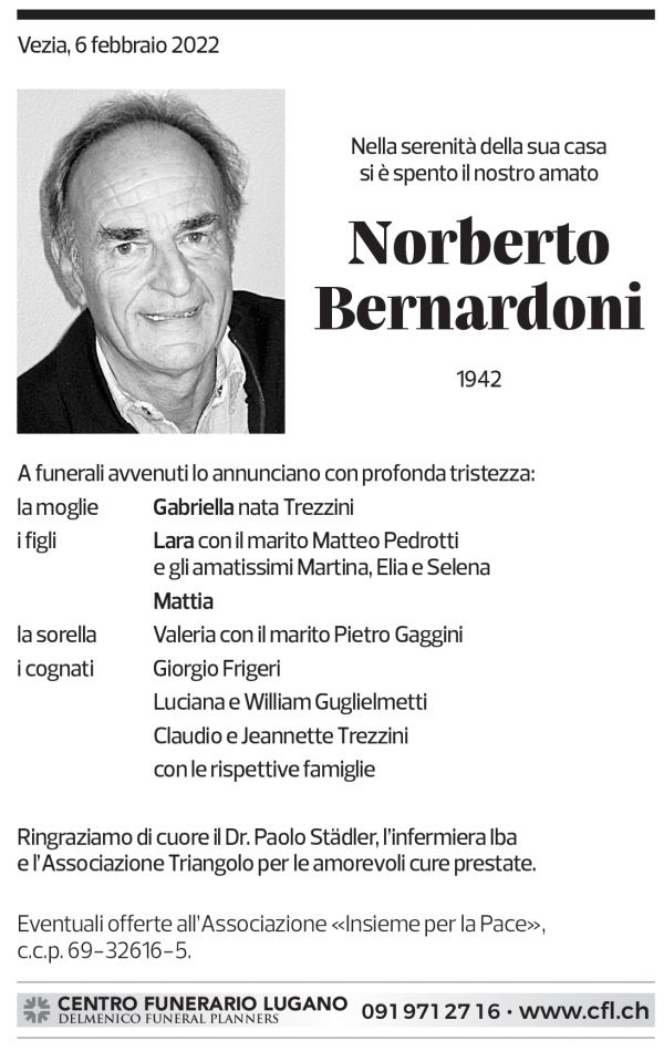 Annuncio funebre Norberto Bernardoni