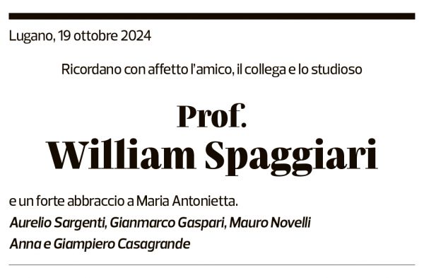 Annuncio funebre William Spaggiari