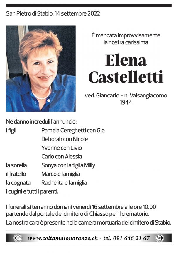 Annuncio funebre Elena Castelletti