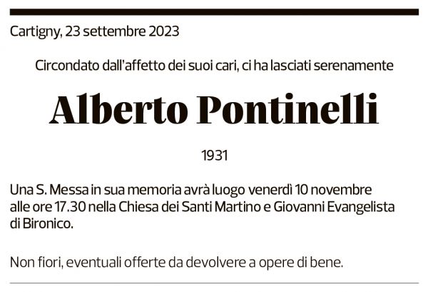 Annuncio funebre Alberto Pontinelli